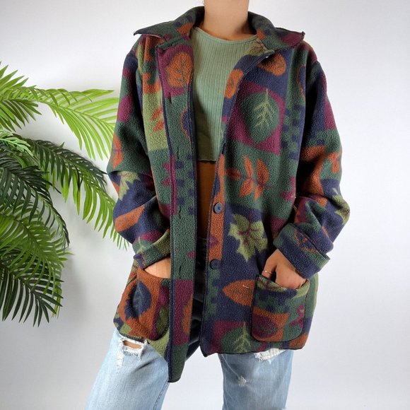 Vintage 90s Fairy Grunge Green Boho Granola Girl Fall Fuzzy Jacket / Size: 1X - Picture 4 of 7